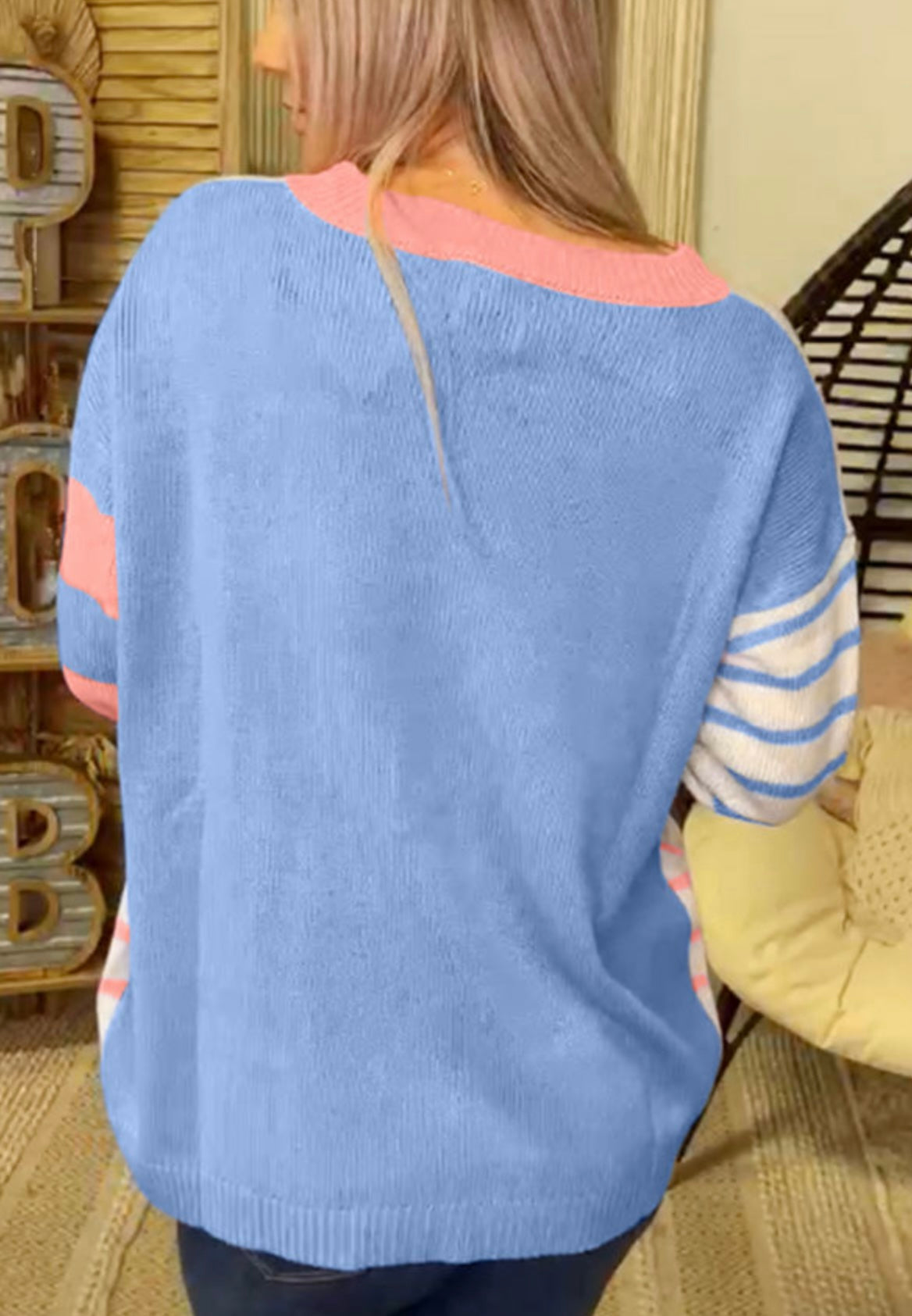 Colorblock striped drop shoulder sweater