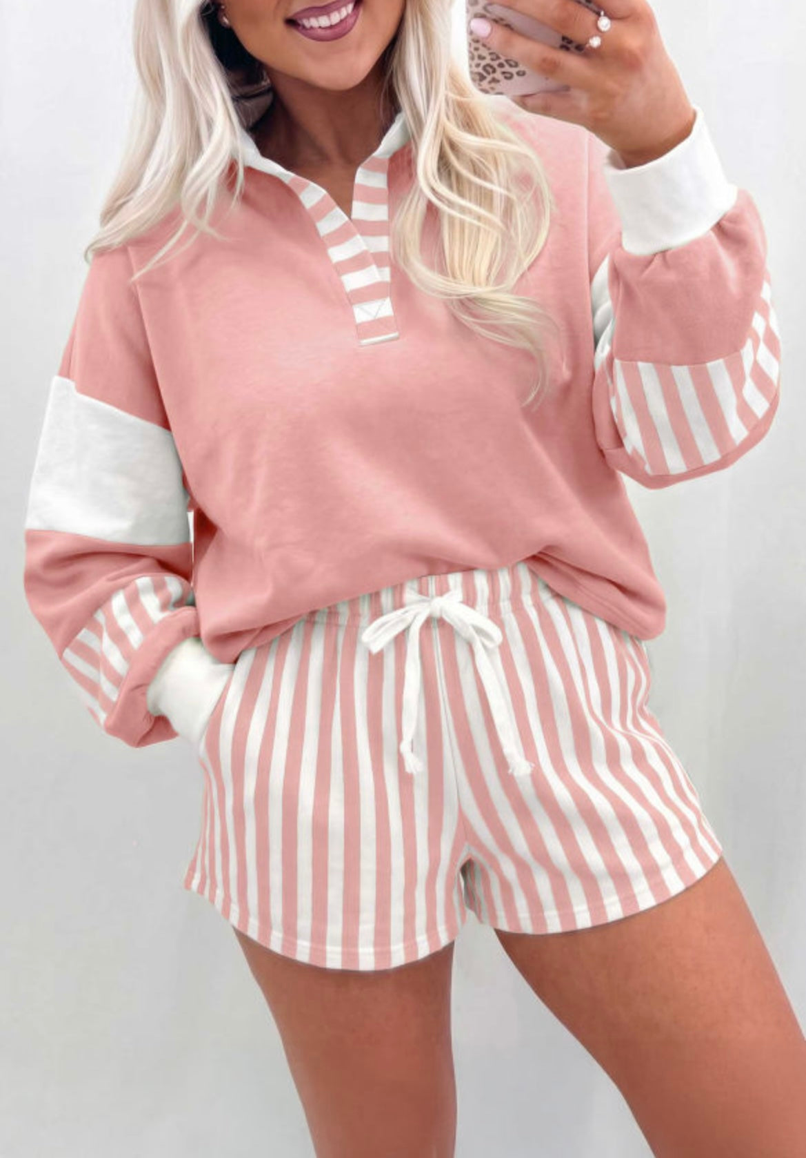 Color Block Pullover Shorts Set