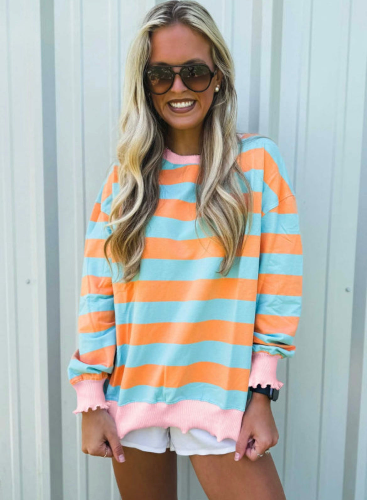 Orange Stripe Long Sleeve Top