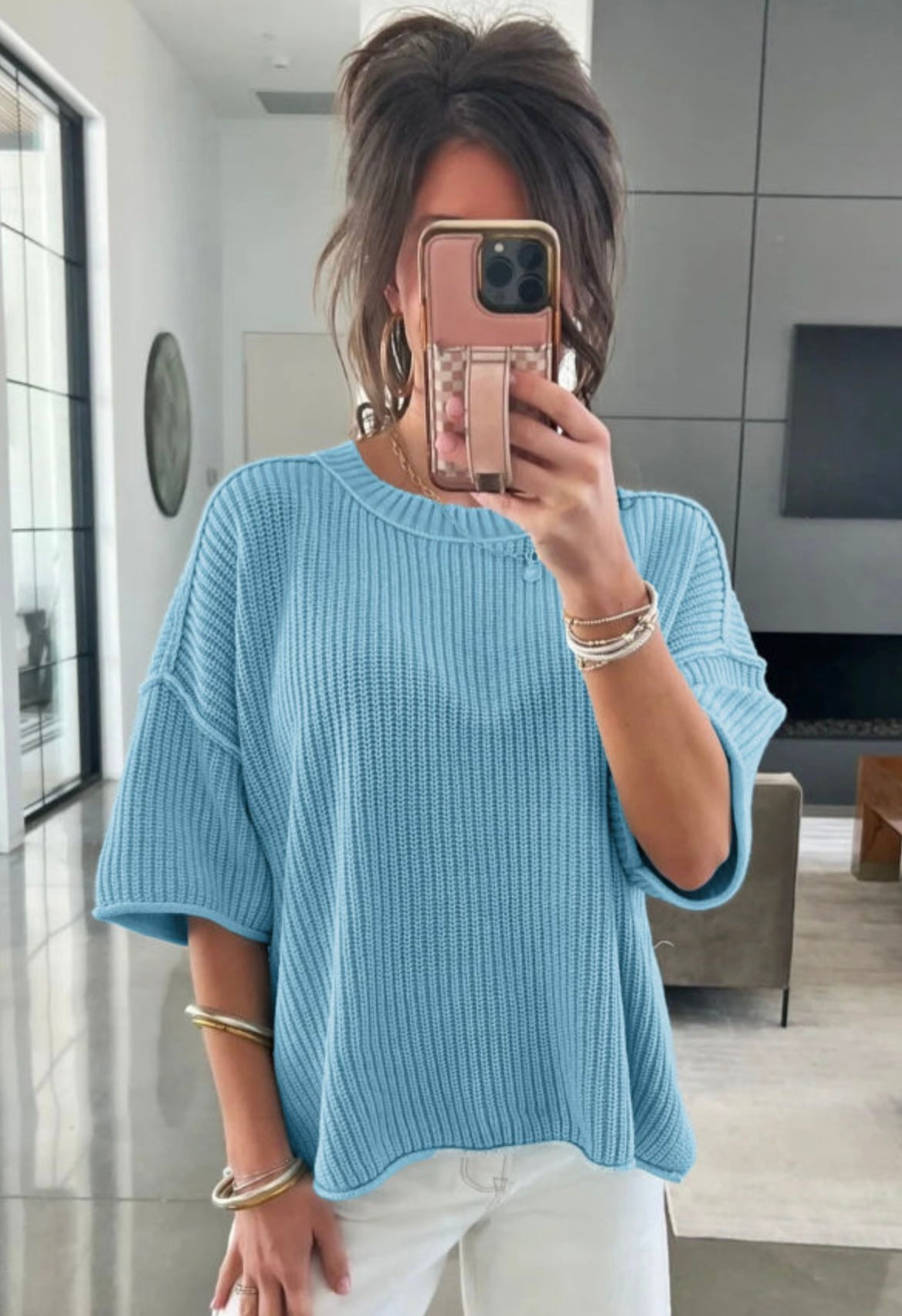 Mist Blue Exposed Seam Sweater