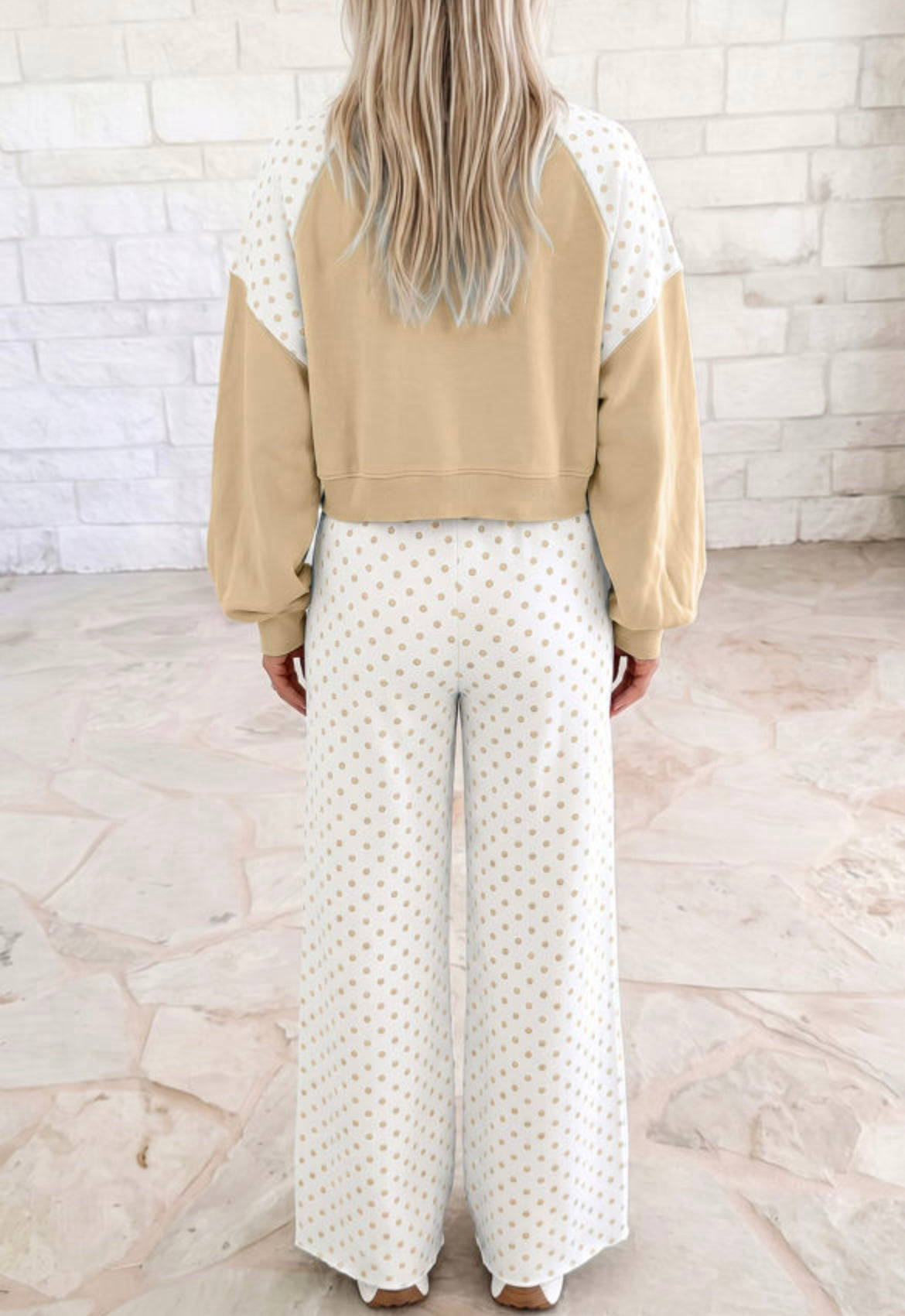 Polka Dot Patchwork Colorblock Long Sleeve Set