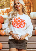 Hello Pumpkin Patched Pullover Sweatshirt