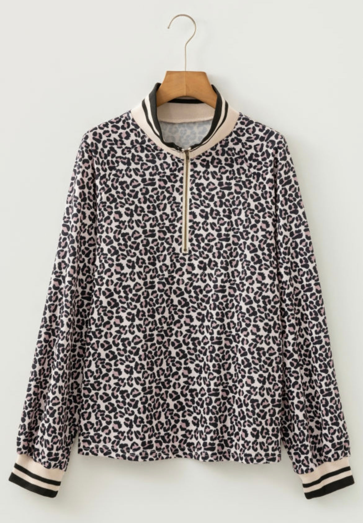 Leopard Print Half Zip Top