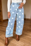 Sky Blue Polka Dot Ankle Length Jeans
