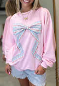 Floral Bow Drop Shoulder Long Sleeve Top