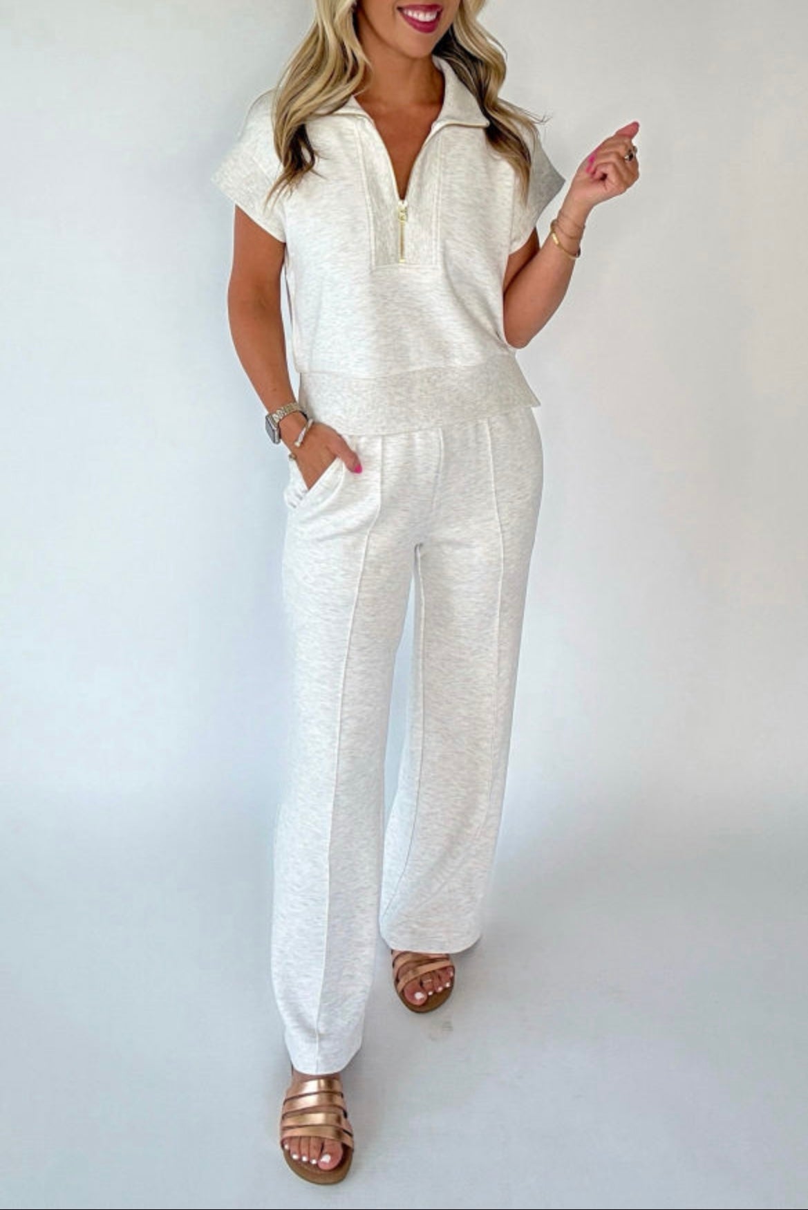 Zipper Polo Pants Set