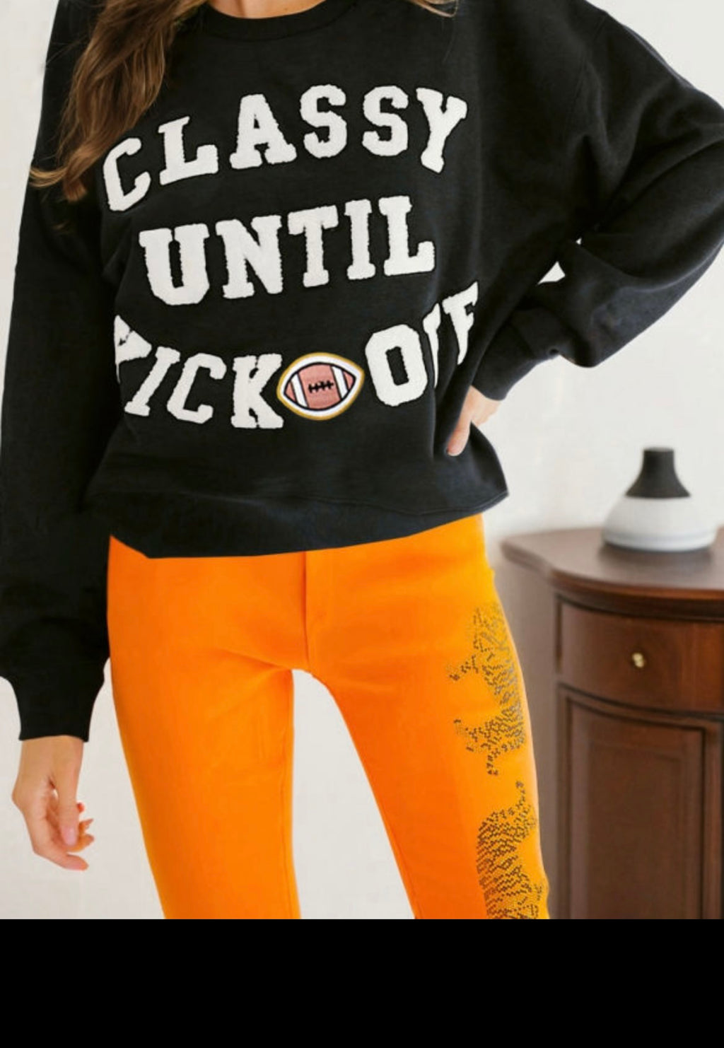 Classy Until Kickoff Plush Letter Patched Sweatshirt