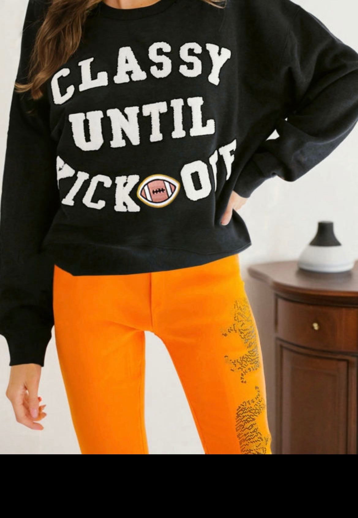 Classy Until Kickoff Plush Letter Patched Sweatshirt