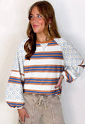 White Striped Floral Patchwork Top