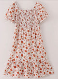 Fall orange floral smocked dress