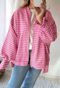 Pink Stripe Zip-up Puff Sleeve Zip Jacket