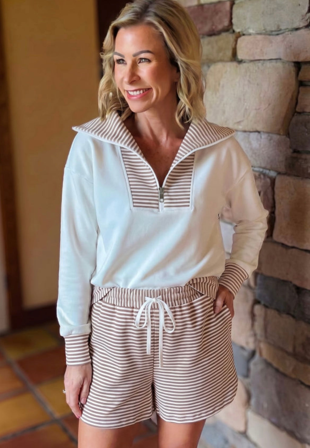 Khaki Stripe Drawstring Set