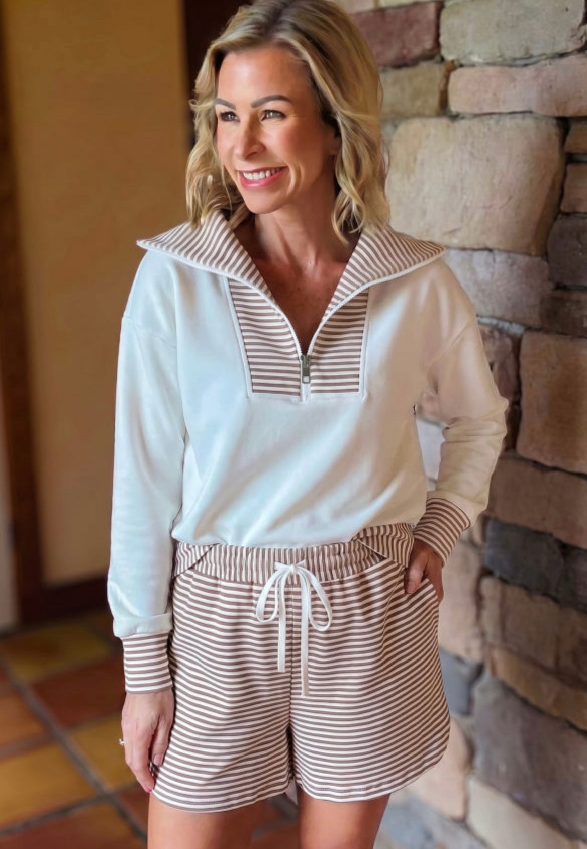 Khaki Stripe Drawstring Set