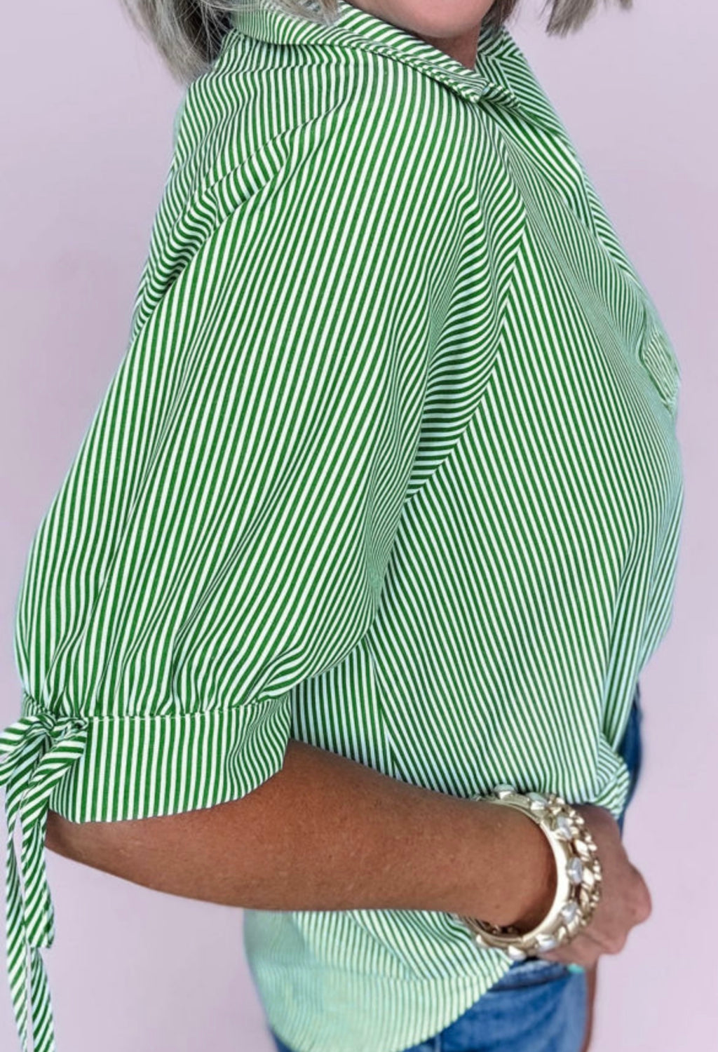 Mint Green Striped Print Collared shirt