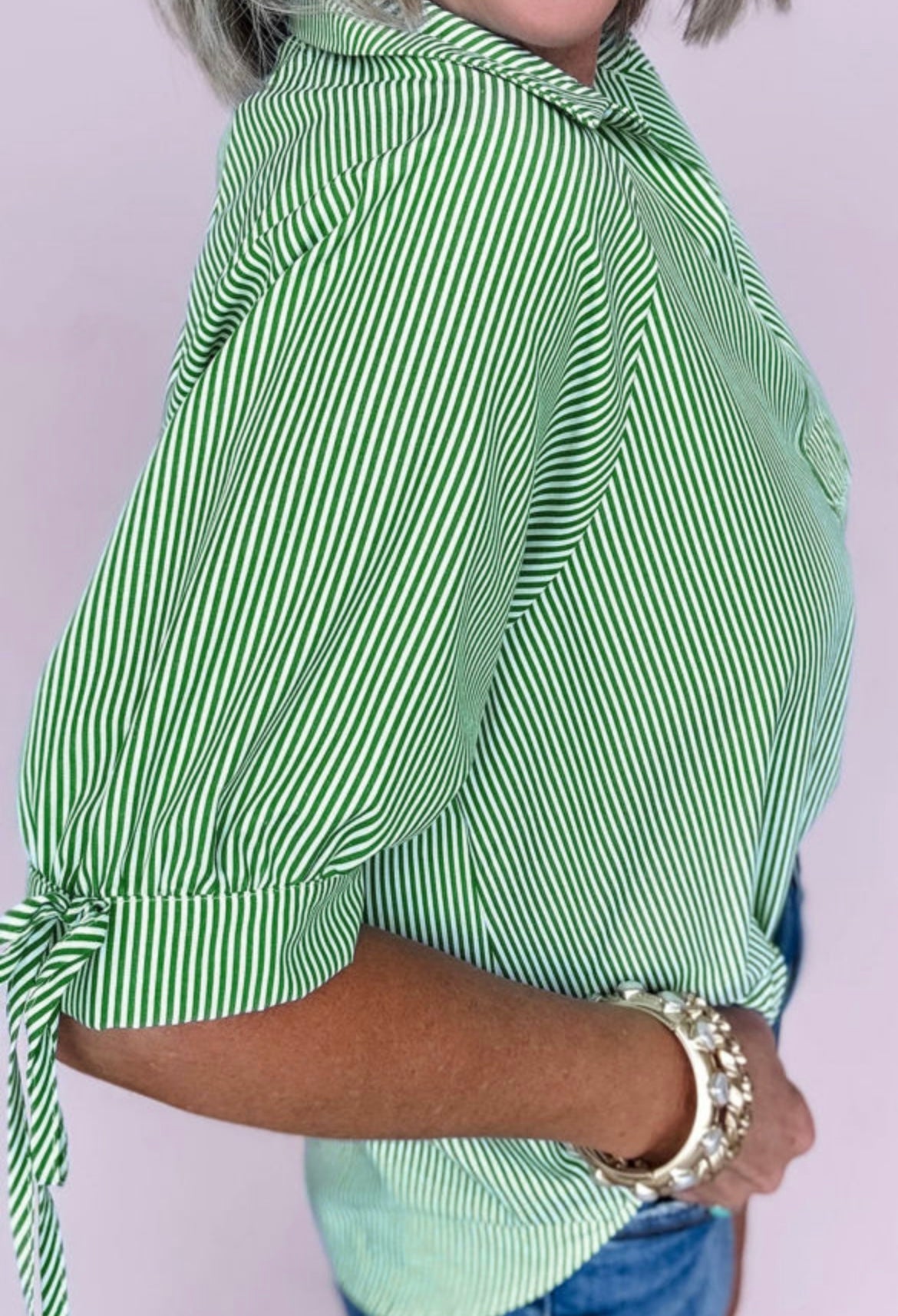 Mint Green Striped Print Collared shirt