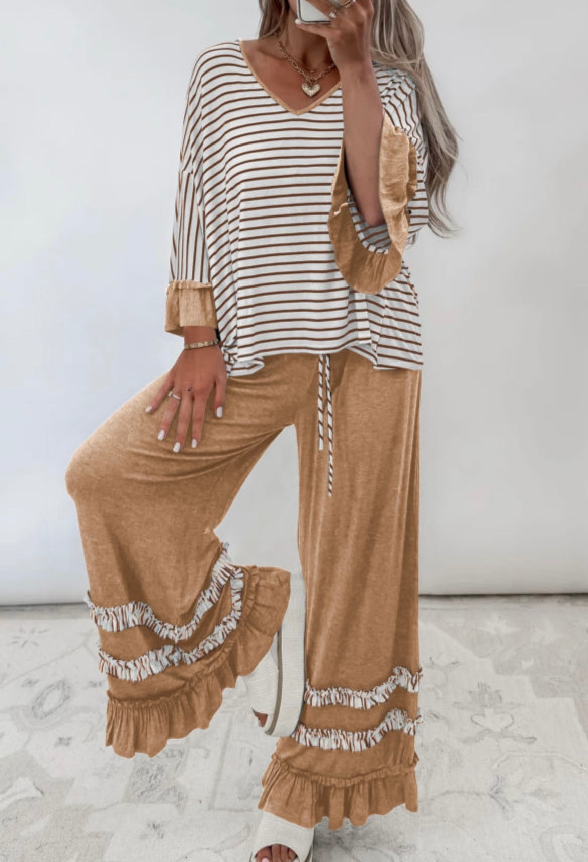 Ruffle Stripe Pants Set