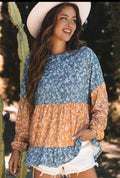 Orange Floral Color Block Top