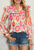 Rose Floral Printed Long Sleeve Top