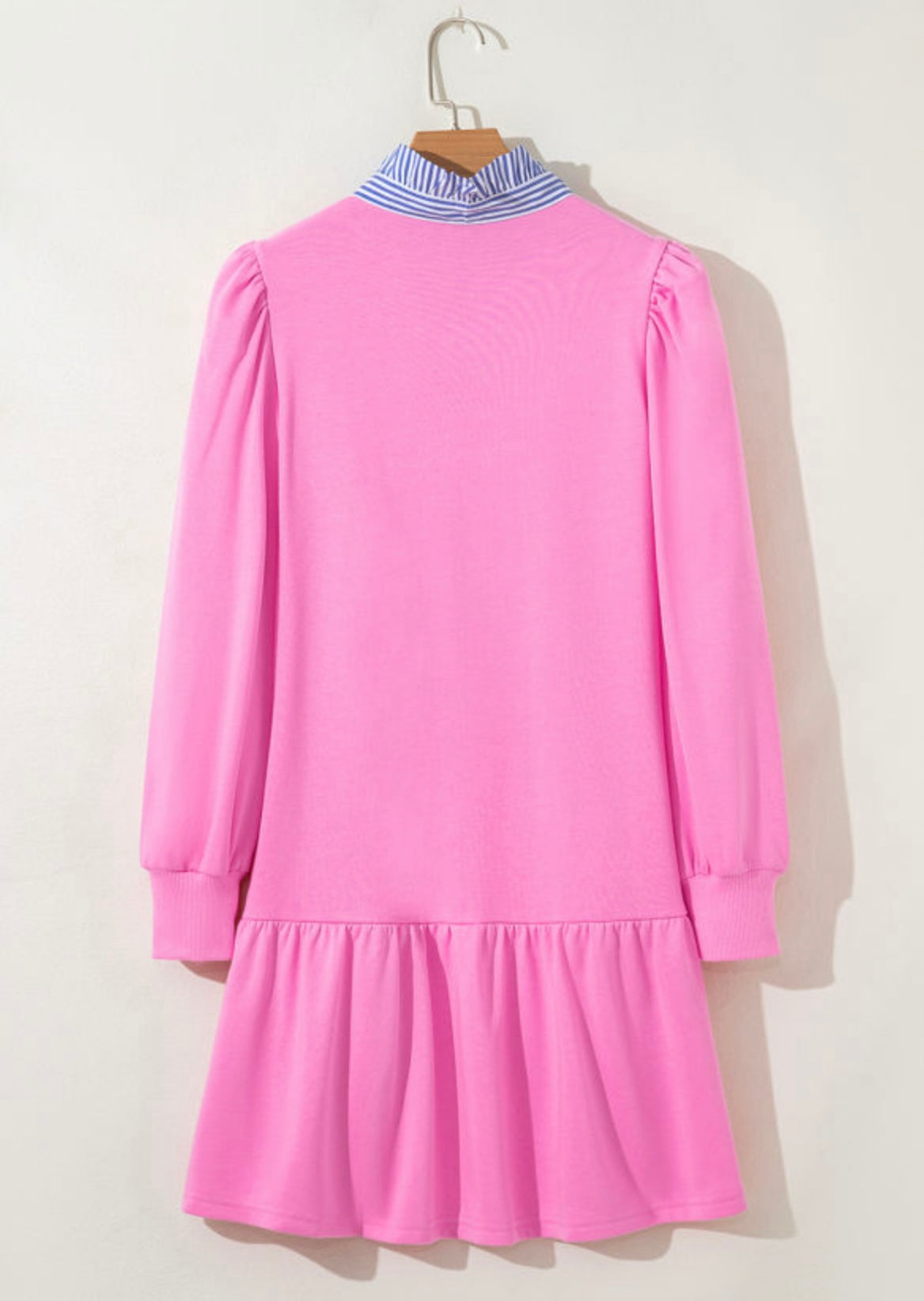 Pink Contrast Striped Collar Dress