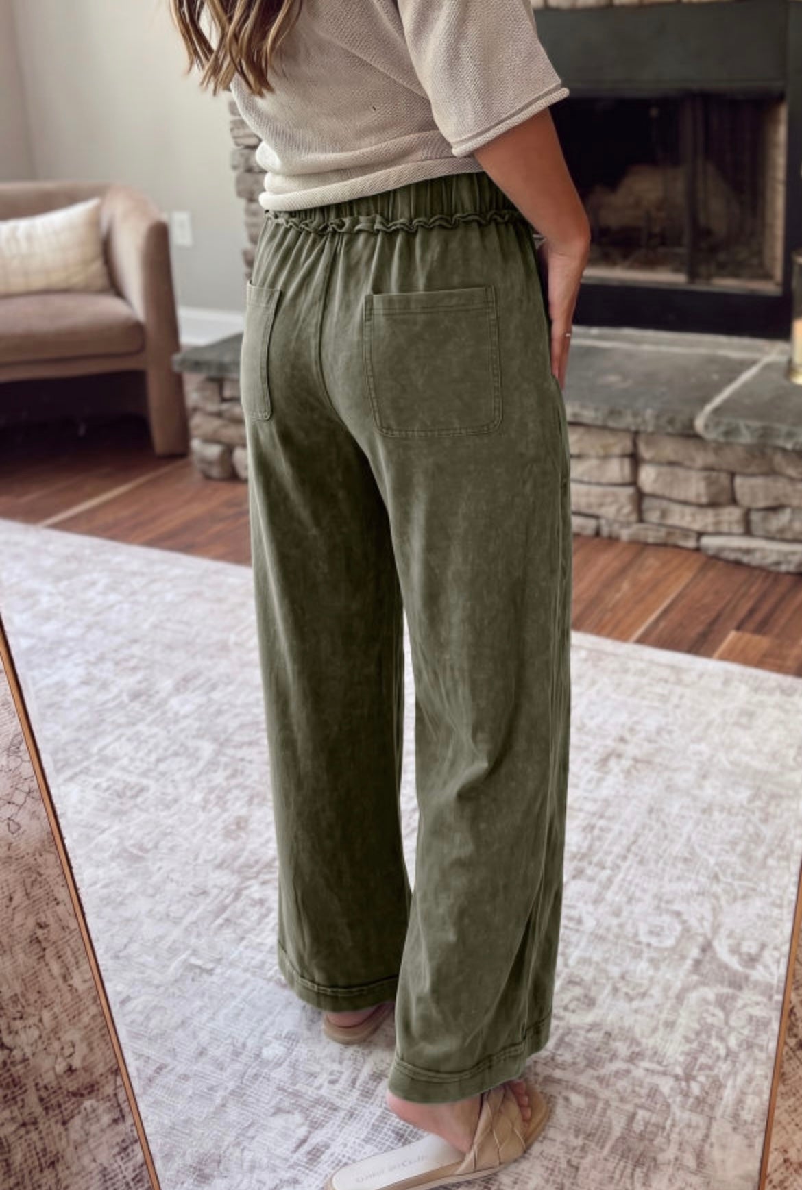 Mineral Wash Flare Leg Drawstring Pants