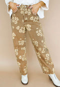 Khaki Floral Print Straight Leg Jeans