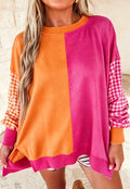 Gingham Sleeve Colorblock Sweatshirt