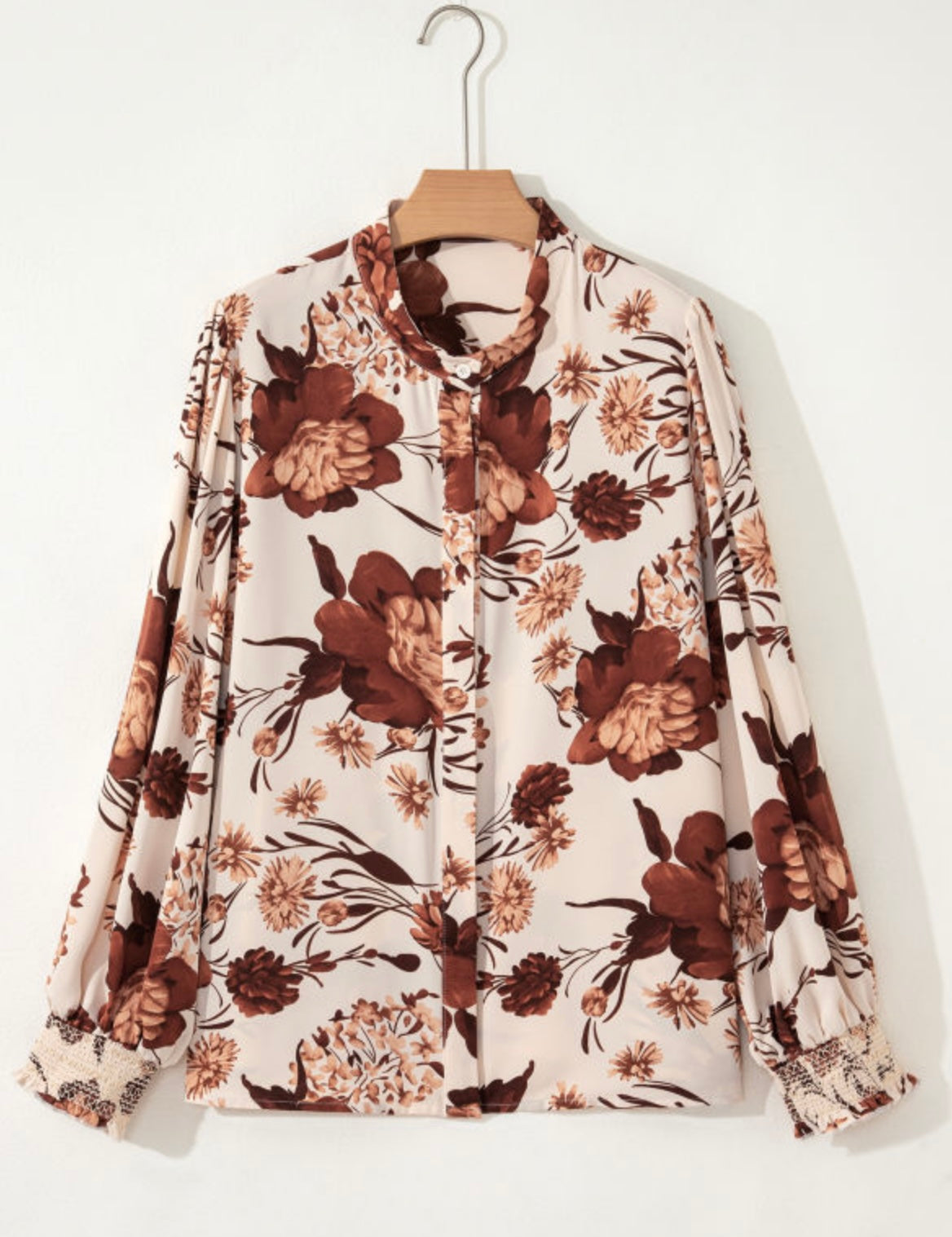 Brown Floral Print Button Down Shirt