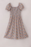 Fall floral print smocked Dress