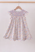 Purple Floral Smocked Dress