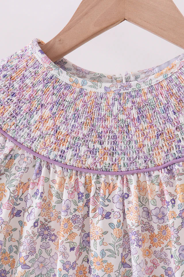 Purple Floral Smocked Dress