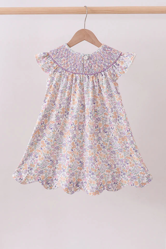 Purple Floral Smocked Dress