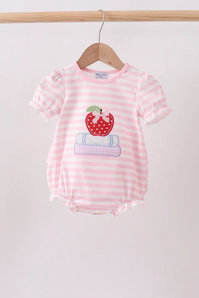 Pink Stripe Apple Book Applique Bubble