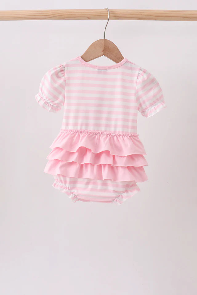 Pink Stripe Apple Book Applique Bubble