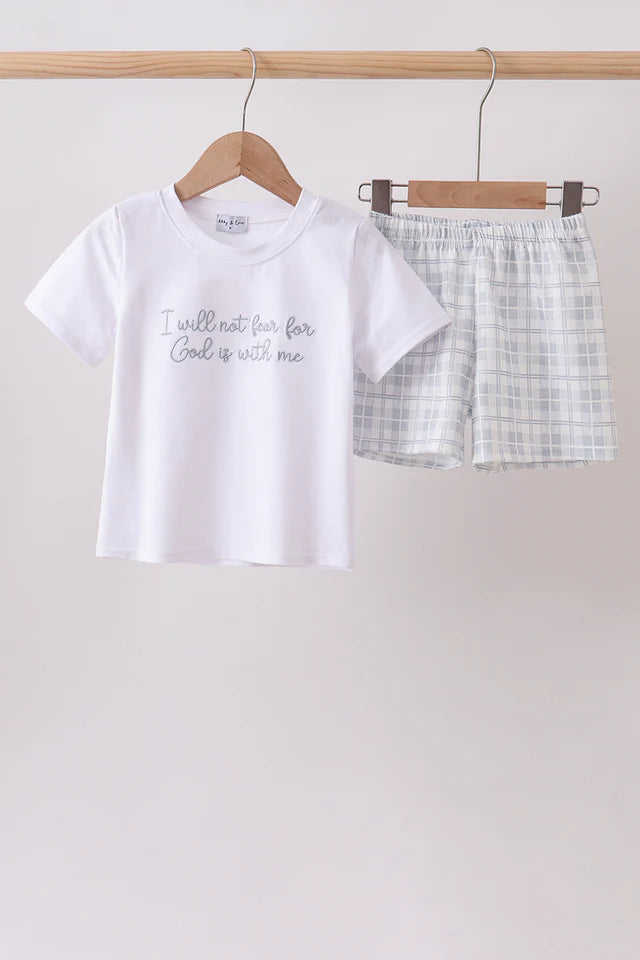 Blue Faith Quote Embroidered Shorts Set