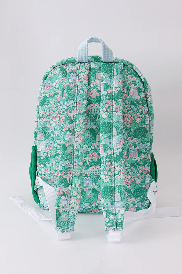 Green floral ruffle backpack