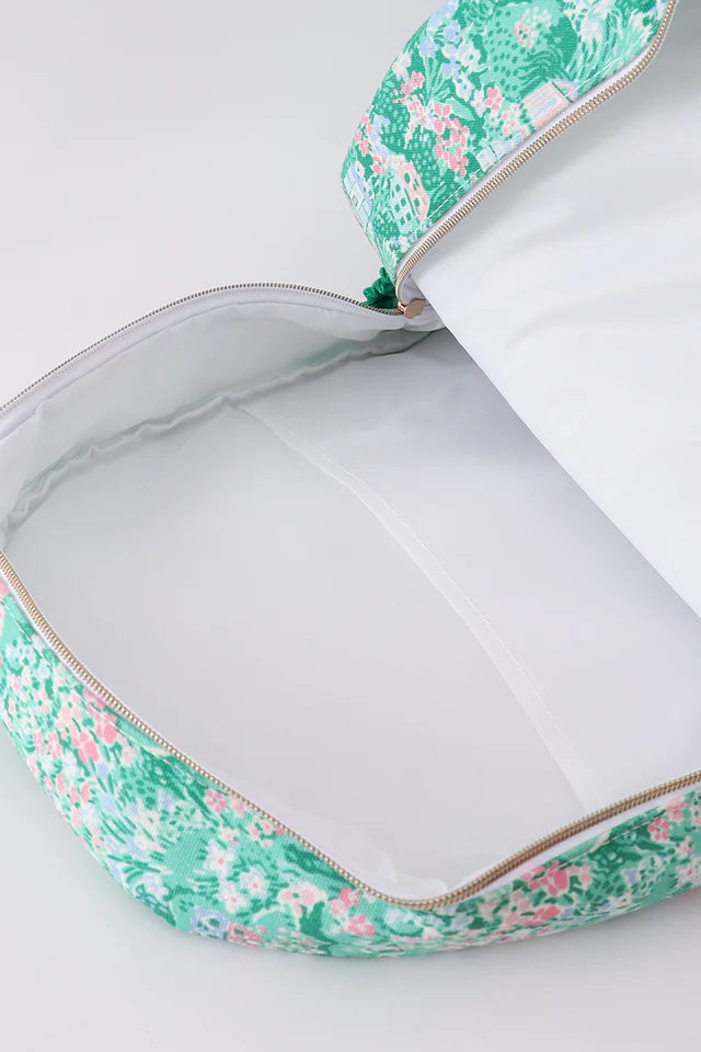 Green floral ruffle backpack