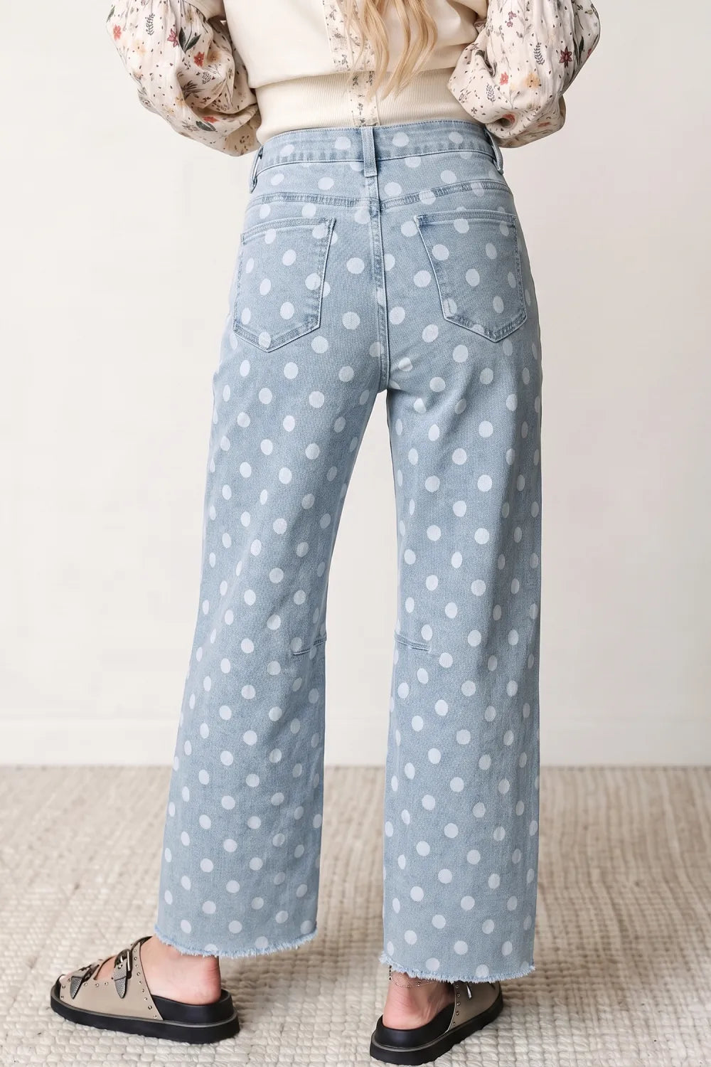 Sky Blue Polka Dot Casual Slim Fit Jeans