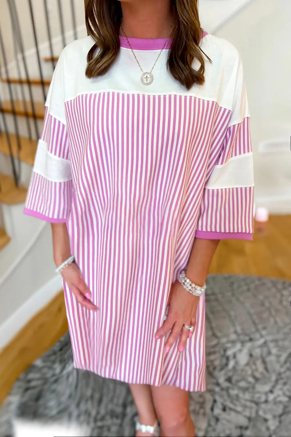 Striped Pink Loose Dress