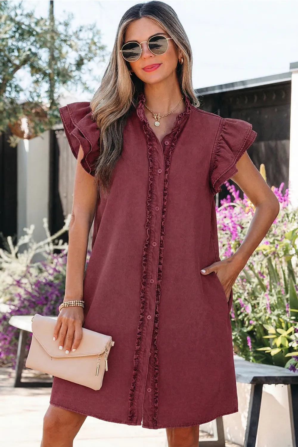 Burgundy Denim Dress